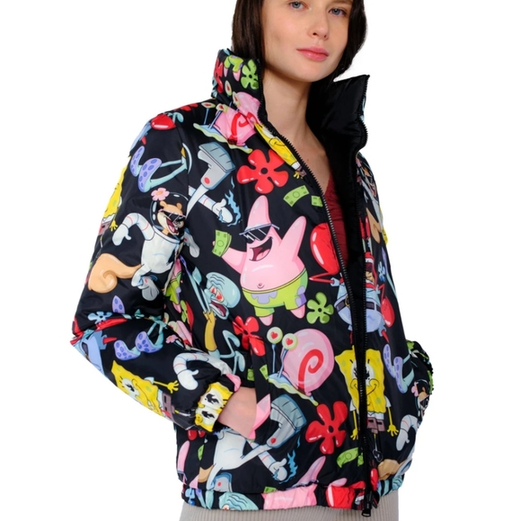 YSYS-B2 Members Only Nickelodeon SpongeBob SquarePants Reversible Puffer Jacket - Picture 7 of 12